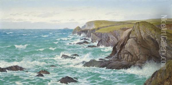 A Blustery Day Off The Cornish Coast Oil Painting - David James