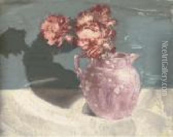 Pink Lustre With Carnations Oil Painting - William Nicholson
