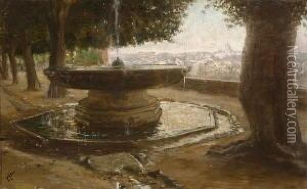 Rom - Springbrunnen Auf Dem Monte
 Pincio. Oil Painting - Felix Possart