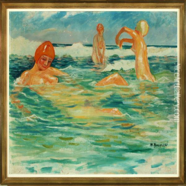 Bathing Nudes On Thebeach Oil Painting - Martin Konopacki