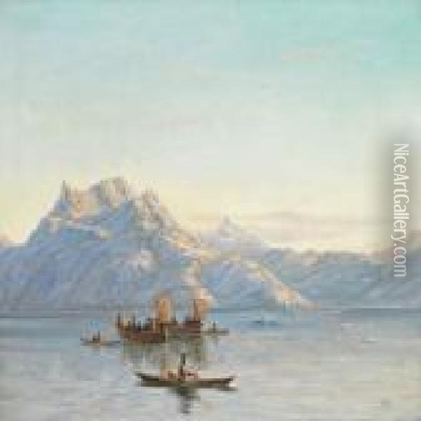Scenery Ingreenland At Godthaabsfjorden Oil Painting - J.E. Carl Rasmussen