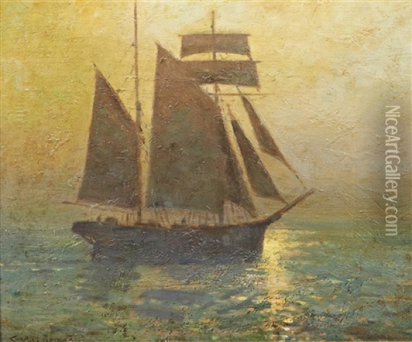 Sailing Vessel At Sunset Oil Painting - Charles David Jones Bryant