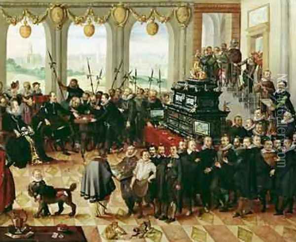 Presentation of the Pomeranian Kunstschrank to Duke Philip II of Pomerania-Stettin 1606-18 in 1617 Oil Painting - Anton Mozart