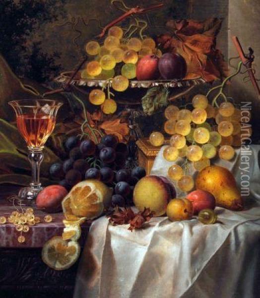 Still Life Study Of Mixed Fruit Oil Painting - Henry George Todd