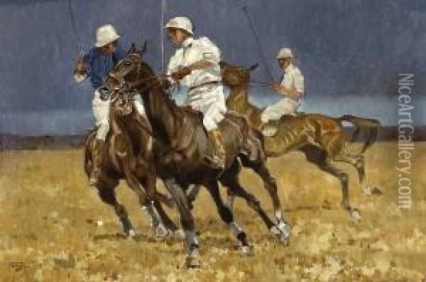 Polospiel. Oil Painting - Ludwig Hohlwein