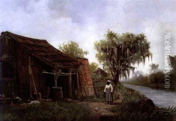Cabin Scene Oil Painting - J.J. Gustave Burghoffer