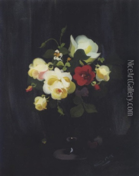 Still Life Of Roses In A Glass Vase Oil Painting - Stuart James Park