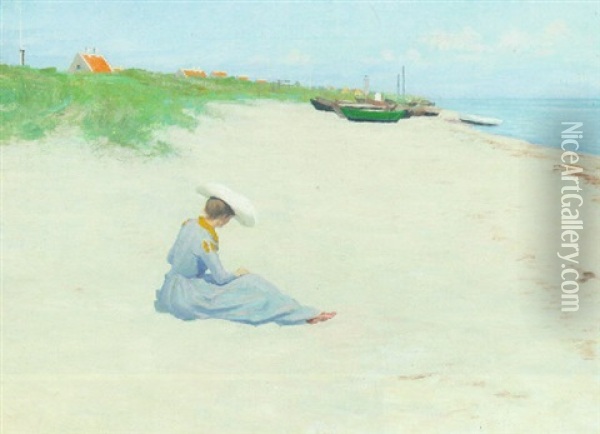 Ung Pige Pa Skagen Strand Oil Painting - Valdemar Schonheyder Moller