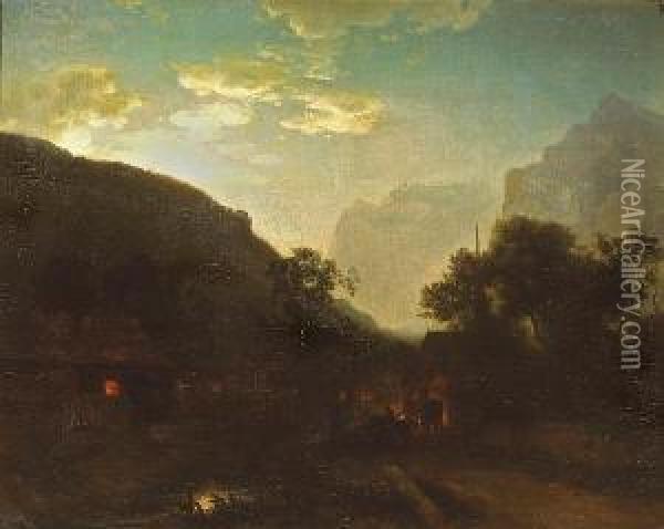 A Village In The Mountains At Evening Oil Painting - Johann Gottfried Steffan