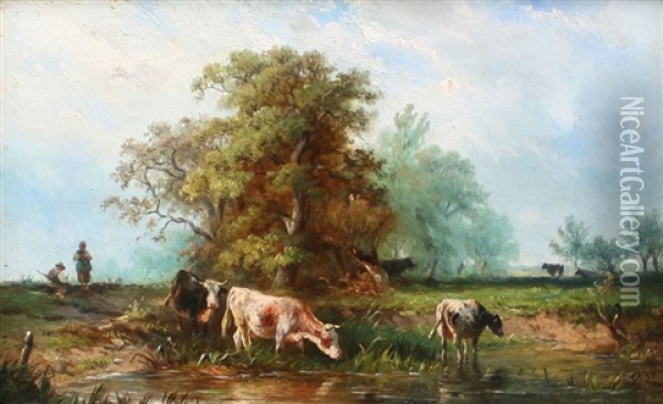 Dutch Cows Oil Painting - Albert Jurardus van Prooijen