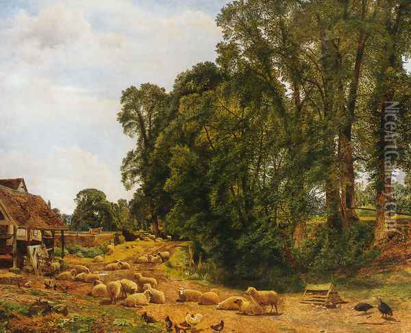 Outskirts of a Farm Oil Painting - Benjamin Williams Leader