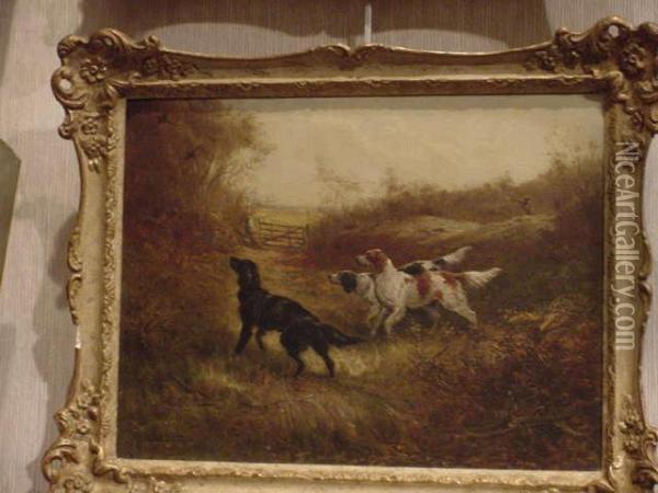 Setters In A Landscape; The Shoot Oil Painting - Arthur Blackburn
