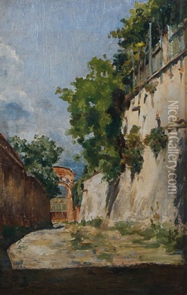 Strada Lungo Le Mura Oil Painting - Cesare Biscarra