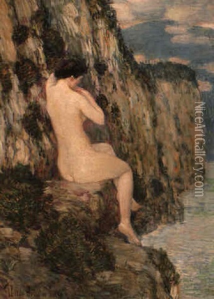 Nude On The Cliffs Oil Painting - Childe Hassam