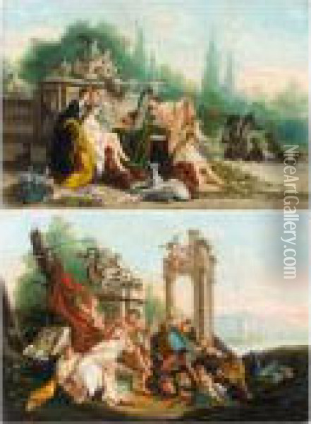 Bacchus And Ariadne; The Toilet Of Psyche Oil Painting - Giuseppe Bernardino Bison