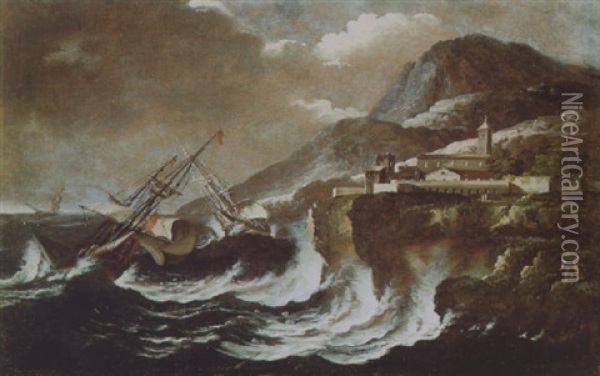 Veduta Di Costiera Con Navi In Tempesta Oil Painting - Bartolomeo Pedon
