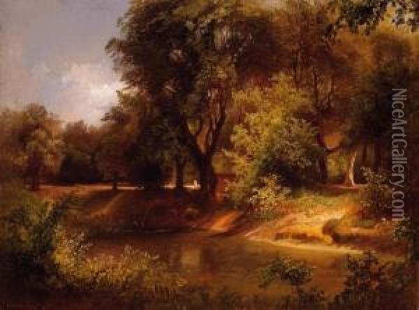 Forest Scene With A River Oil Painting - Sandor Brodszky