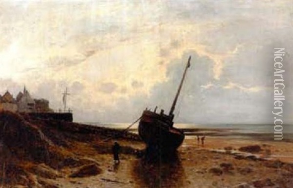 Abendliche Strandlandschaft Oil Painting - Gustave Eugene Castan