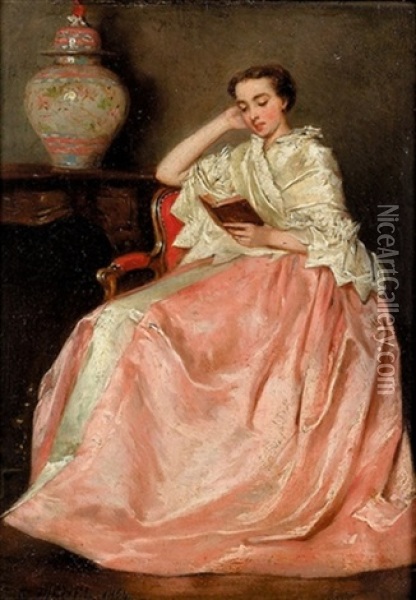 Interieur Mit Lesender Dame Oil Painting - Benjamin Eugene Fichel