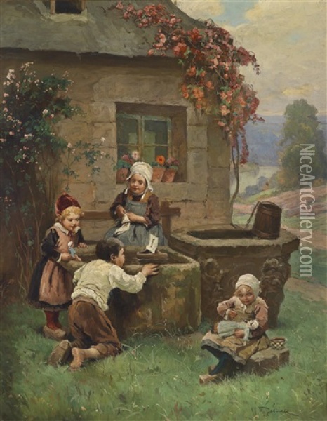 Kinderspiele Oil Painting - Rudolph Jelinek