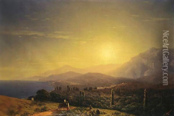 View From The Hills Above Theodosia Oil Painting - Ivan Konstantinovich Aivazovsky