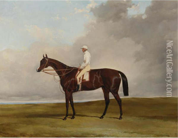 Attila Winner Of The Derby Stakes At Epsom In 1842 On Newmarket Heath With W. Scott Up Oil Painting - Harry Hall