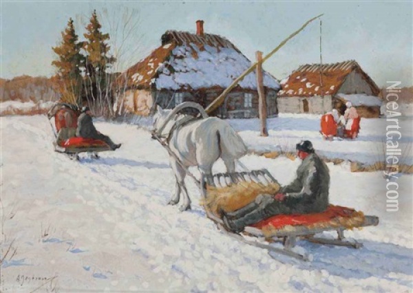 Winterwork At The Farm Oil Painting - Andrei Afanasievich Jegorov