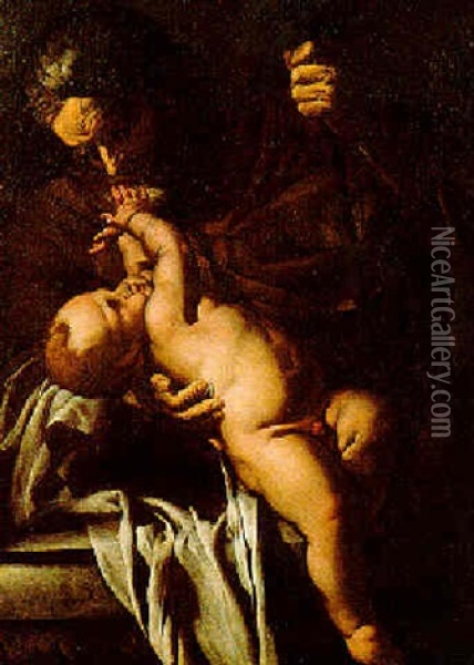 San Giuseppe E Il Bambino Gesu Oil Painting -  Master of the Annunciation to the Shepherds