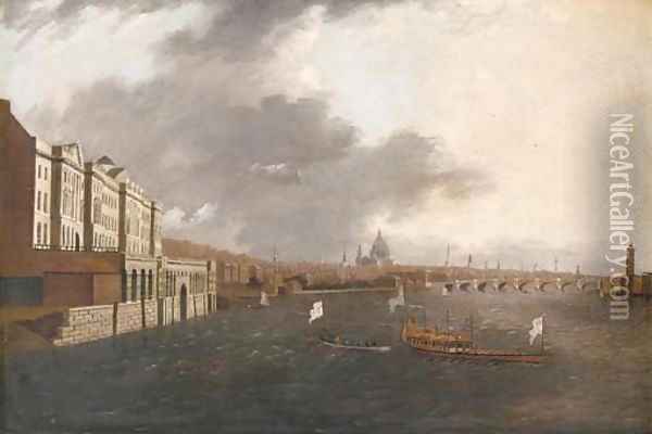 The Thames at Somerset House, with St. Paul's beyond Oil Painting - Daniel Turner