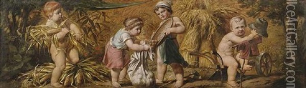 Allegorie Des Herbstes (vier Kinder Bei Der Ernte) Oil Painting - Franz Lefler