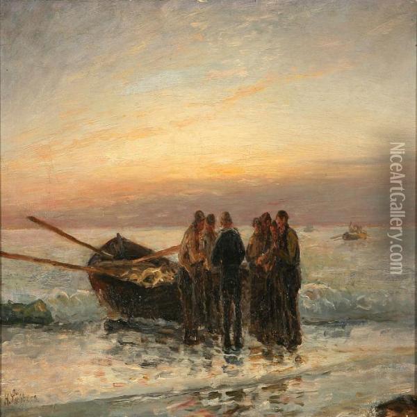 For Fiskerne Gaar Paa Fangst Oil Painting - Holger Peter Svane Lubbers