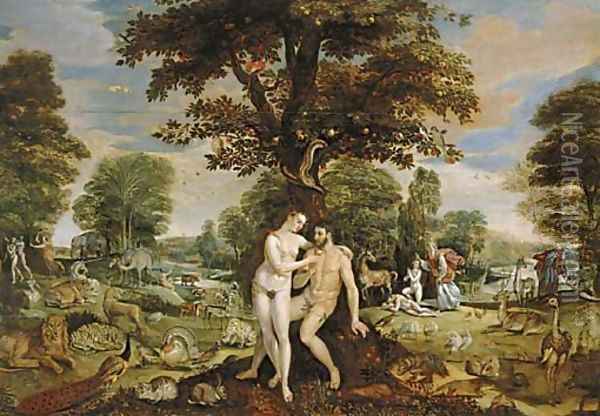 The Garden of Eden, with the Fall of Man, the Creation of Eve, and the Expulsion from the Garden Oil Painting - Maarten de Vos