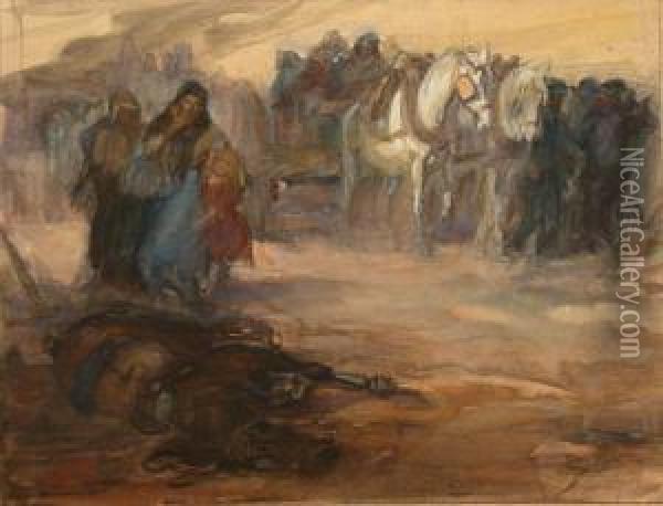 Uchodzcy Oil Painting - Apoloniusz Kedzierski