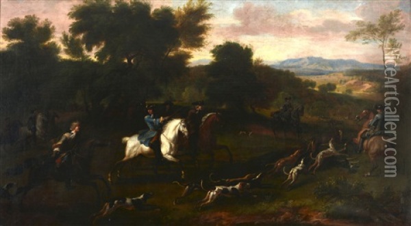 A Royal Hunt, Traditionally Understood To Show William Iii Hunting In New Forest Oil Painting - Jan Wyck