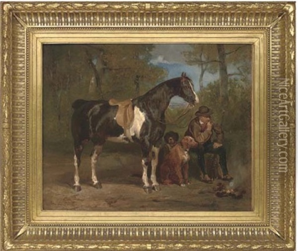 A Huntsman Smoking At A Campfire Oil Painting - John Lewis Brown