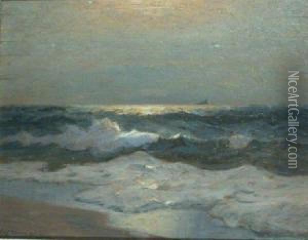 Breaking Waves Under Moonlight Oil Painting - Frank Knox Morton Rehn