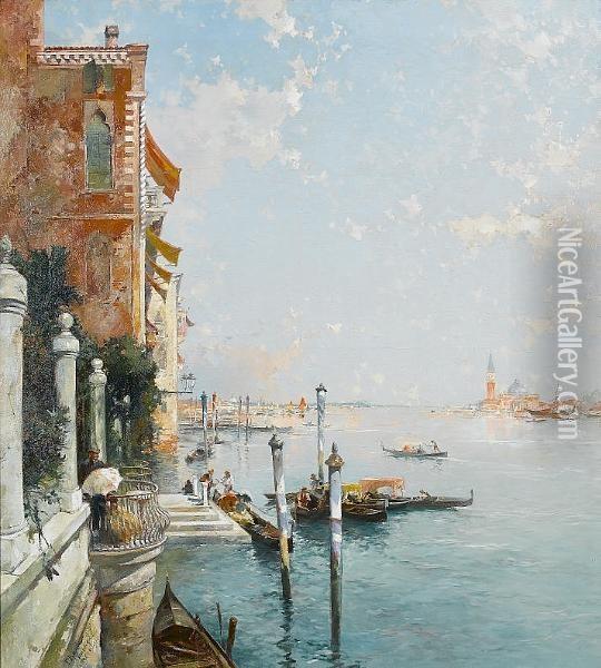 A Venice Scene With San Giogio Maggiore In The Distance Oil Painting - Franz Richard Unterberger