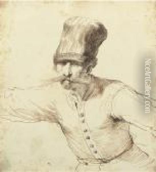 Caricature D'un Homme Portant Une Toque Et Une Moustache, A Mi-corps Oil Painting - Guercino