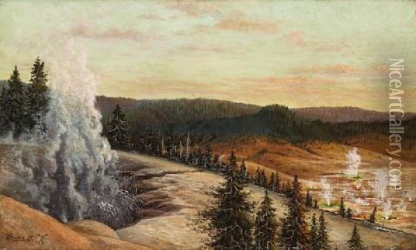 Yellowstone Geysers Oil Painting - Grafton Tyler Brown