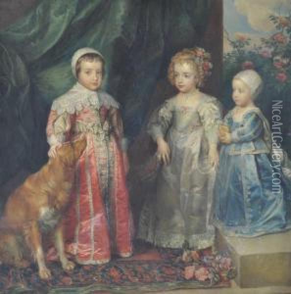 Portrait Of The 3 Children Ofcharles I Oil Painting - Charles Wynee Nicholls