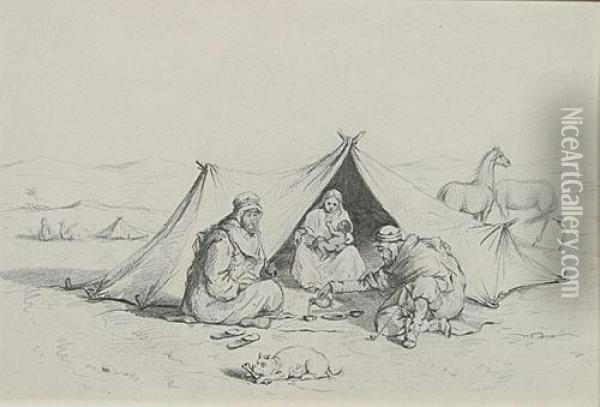 Oosterse Familie In De Woestijn. Oil Painting - Theobald Chartran
