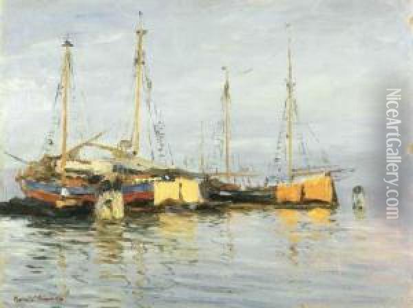 Barche A Venezia Oil Painting - Pieretto Bortoluzzi Bianco