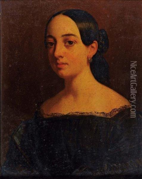 Portrait De Jeune Femme Oil Painting - Eugene Deveria