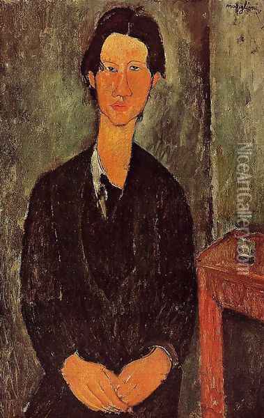 Portrait Of Chaim Soutine Seated At A Table Oil Painting - Amedeo Modigliani