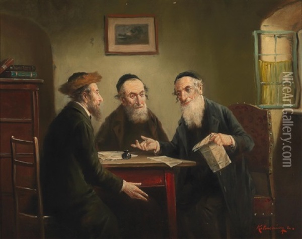 Talmud Study Oil Painting - Lajos Koloszvary