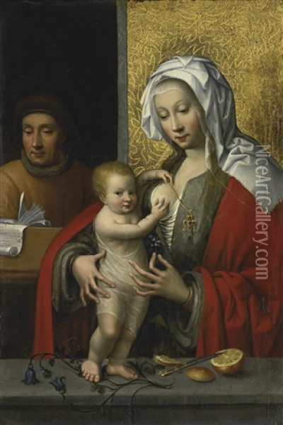 Holy Family Oil Painting - Joos Van Cleve
