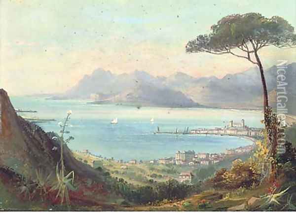Cannes, from La Croix de la Garde; and Cannes, looking towards the Esterell mountains Oil Painting - Continental School