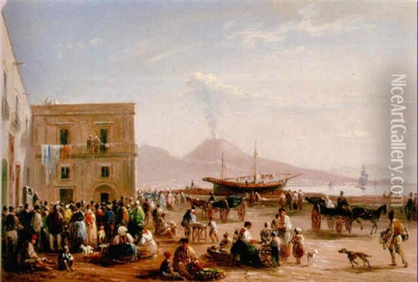 View Of The Bay Of Naples From The Margellina Oil Painting - Giacinto Gigante
