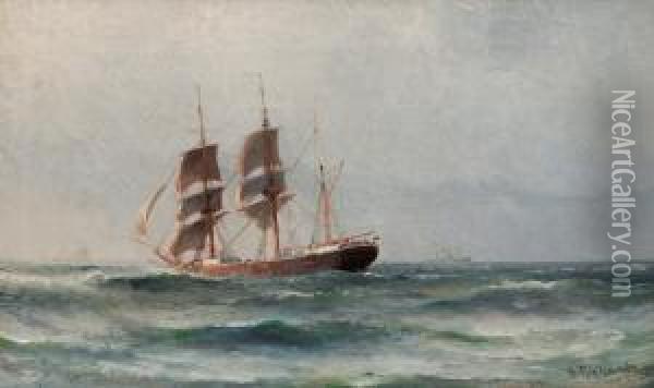 A Sailing Ship Oil Painting - Otto Ludvig Richarde