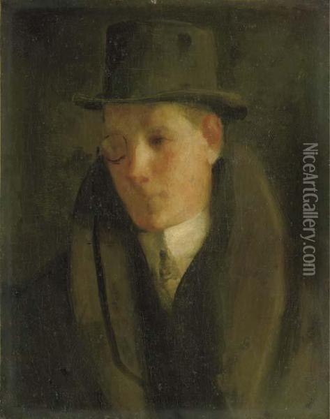 Man With A Monocle Oil Painting - George Luks